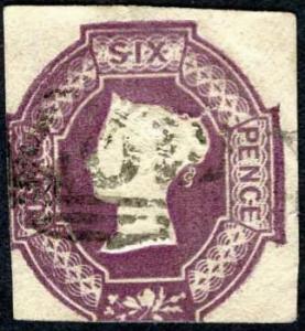 SG59 6d Embossed Cut square Cat 1000 pounds