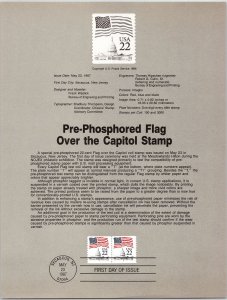 USPS SOUVENIR PAGE PRE-PHOSPHORED FLAG OVER THE CAPITOL STAMP 1987