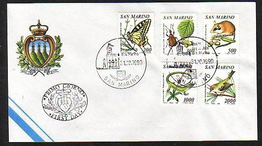 San Marino, Scott cat. 1216-1220. B/fly, Bird, Lizard issue. First day cover. ^