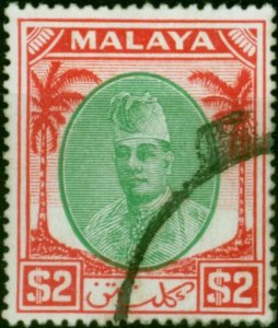 Kelantan 1951 $2 Green & Scarlet SG80 V.F.U