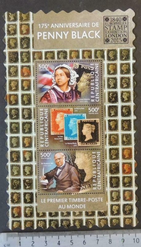 Central Africa 2015 penny black qv stamp on stamp rowland hill europhilex 