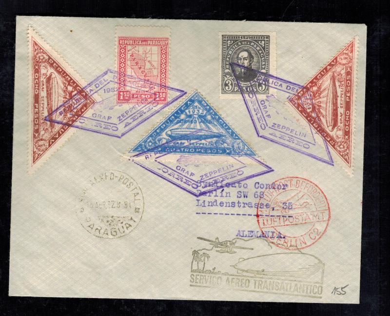 1932 Paraguay Graf Zeppelin Cover to Berlin Germany LZ 127 