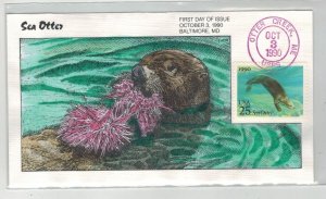 1990 COLLINS HANDPAINTED SEA CREATURES SEA OTTER & OTTER CREEK MAINE CANCEL