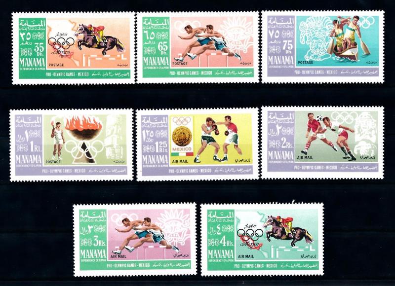 [43055] Manama Ajman 1967 Olympics Mexico Equestrian Canoeing Soccer Boxing MNH