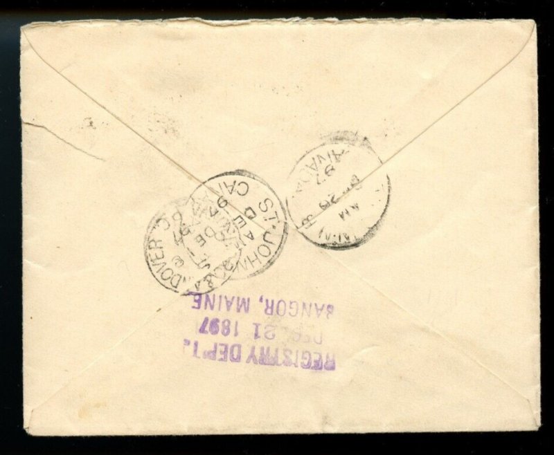 ?MONUMENT SETTLEMENT, N.B. split ring 1897 Small Queen 8c scarce cover Canada