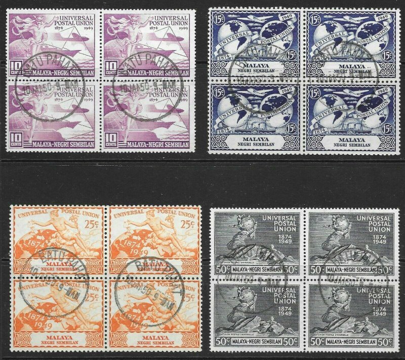 MALAYA NEGRI SEMBILAN SG63/6 1949 U.P.U. SET USED BLOCKS OF 4 