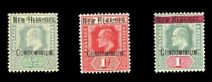 New Hebrides #7-9 Cat$26.80, 1908-9 KEVII, set of three, hinged