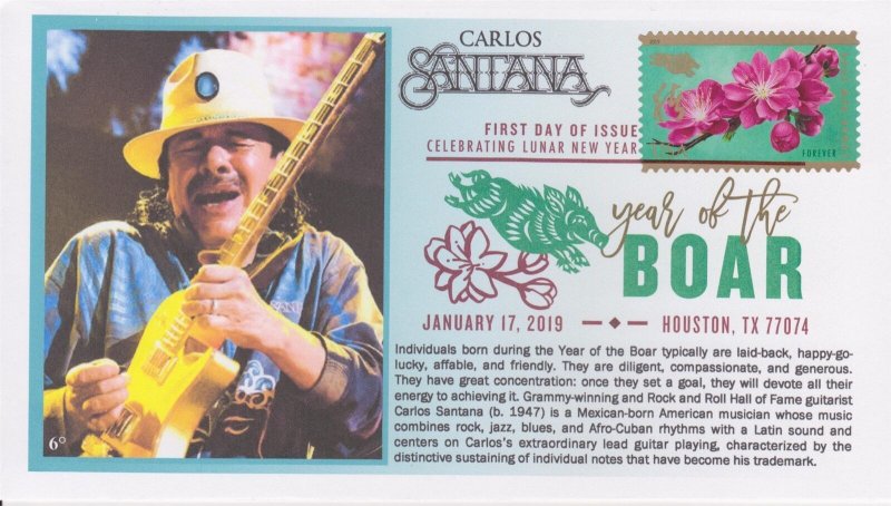 6° Cachets 5340 Lunar New Year of the Boar Carlos Santana with DCP