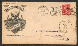 SOUTH CAROLINA & WEST INDIAN EXPOSITION FLAG CANCEL EKU MELCHERS AD COVER 1900