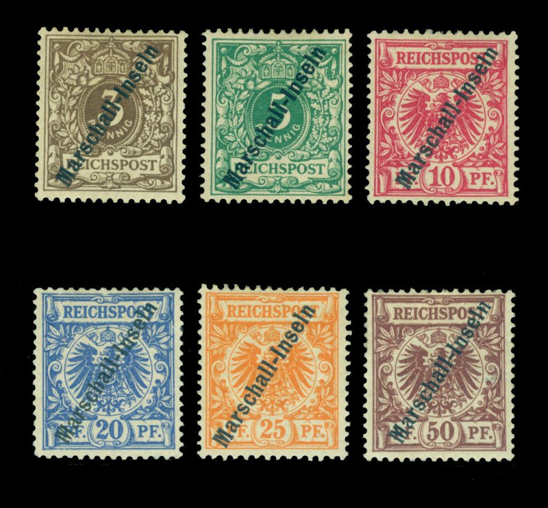 German Colonies - MARSHALL ISLANDS 1897  SURCHARGED set  Scott # 1-6  mint MH