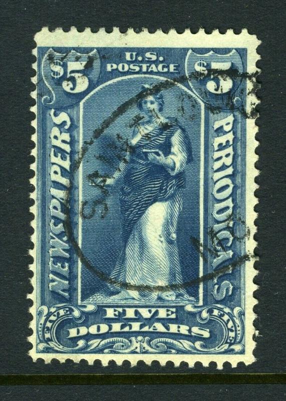 PR121 $5 Newspaper Stamp ad (USED) GREAT CANCEL - cv$175.00++