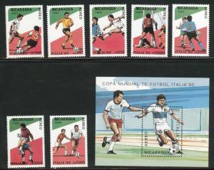  	Nicaragua Scott C1162-1169 MNH** 1989 Soccer set and sheet