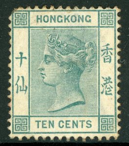 China 1882 Hong Kong 10¢ Blue Green QV Wmk CCA Scott 43a Mint C183