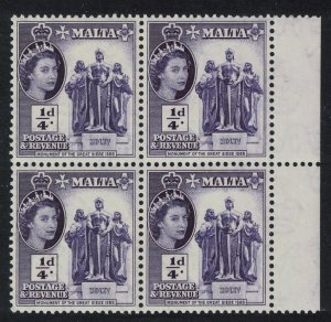 Malta Monument of the Great Siege ¼d Block of 4 1956 MNH SG#266