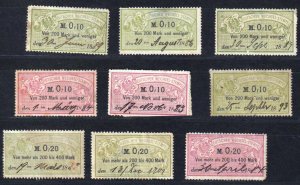 Germany 1880's Revenue Bill Of Exchange lot of 9 stamps Used