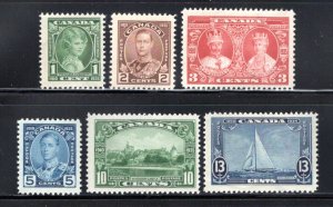 Scott 211-216, Complete Set, MLH-MNHOG, F, King George V Silver Jubilee, Canada