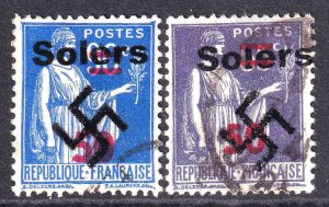 FRANCE SOLERS OVERPRINTS USED F/VF TO VF SOUND x2 PEACE