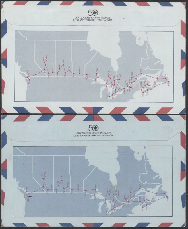 1986 Set of 50 Air Canada 50th Anniversary Covers, Flown Cross-Canada