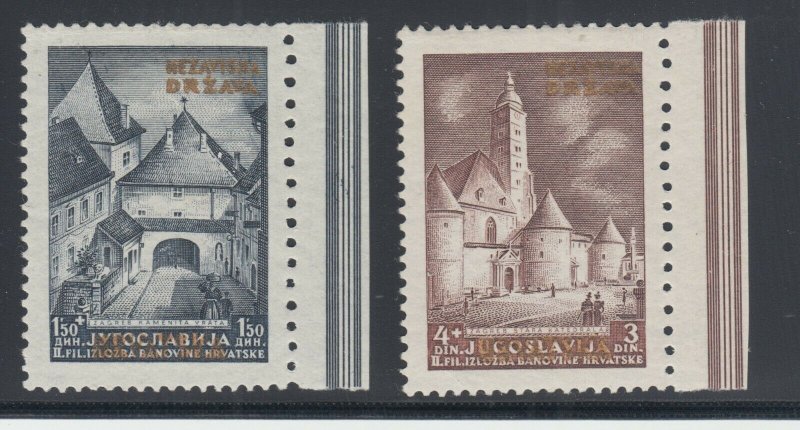 Croatia Sc B1-B2 MNH. 1941 Zagreb Views with gold overprints, cplt set, VF+