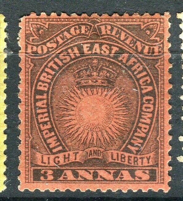 BRITISH EAST AFRICA; 1890 classic Company issue fine Mint hinged 3a. value