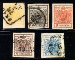 Austria 1850  Scott #1-5 used
