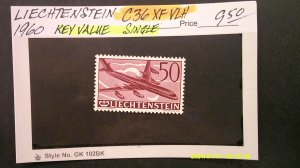 Liechtenstein 1960 Airmail Scott# C36 Mint Ghost Hinged XF Key Value