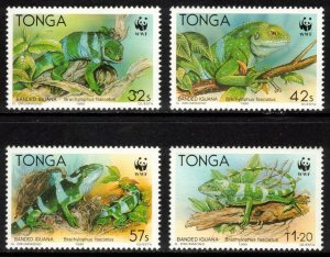 TONGA 1990 Banded Iguana/ WWF; Scott 752-55; MNH