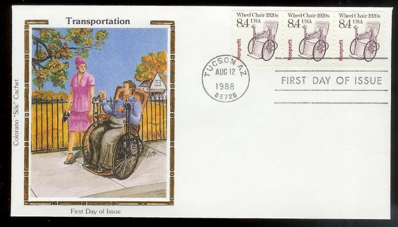 UNITED STATES FDC 8.4¢ Wheel Chair PNC#1 Strip of 3 1988 Colorano