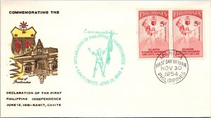 Philippines FDC 1954 - Declaration of Phil Independence - 2x5c Stamp - F43293