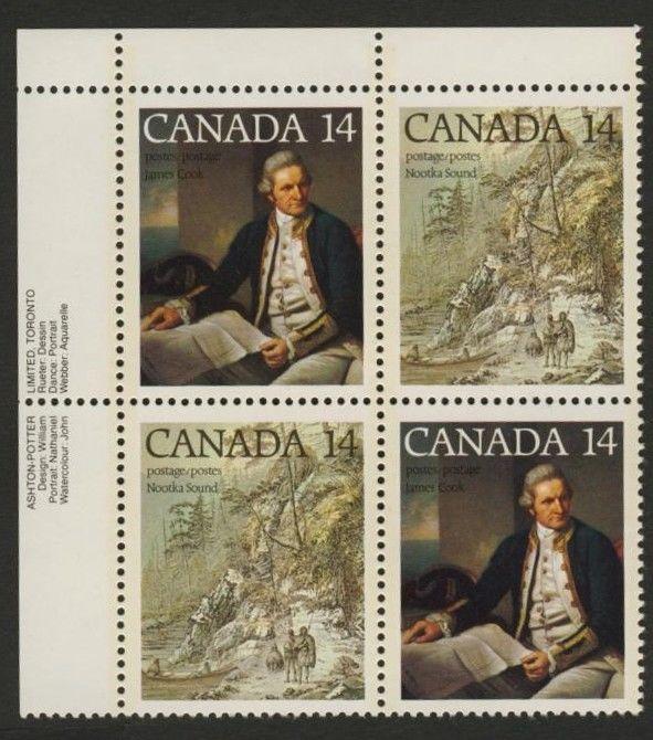 Canada 764a TL Plate Block MNH Captain Cook, Nootka Sound