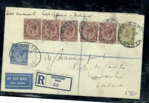 KENYA & UGANDA (P3101B)  1931 REG A/M FIRST A/M COVER TO KARACHI, ARRIVAL B/S 