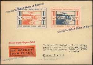 USA Canada 1936 New York Rocket Mail  Exhibition Se-Tenant Flight Cover G109345