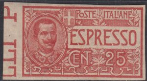 Italy Regno - Sassone Espresso n. 1a cv 420$ unperforated margin sheet  MH*