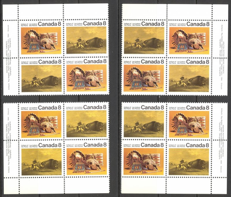 Canada Sc# 563a MNH PB Set/4 1972 8c Plains Indians