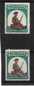 SOUTHERN RHODESIA 1943 2d SG 61a MNH HAT BRIM RETOUCH + SG 61 MLH