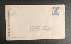 1943 Amalner India Censored Cover to Minneapolis Minnesota USA