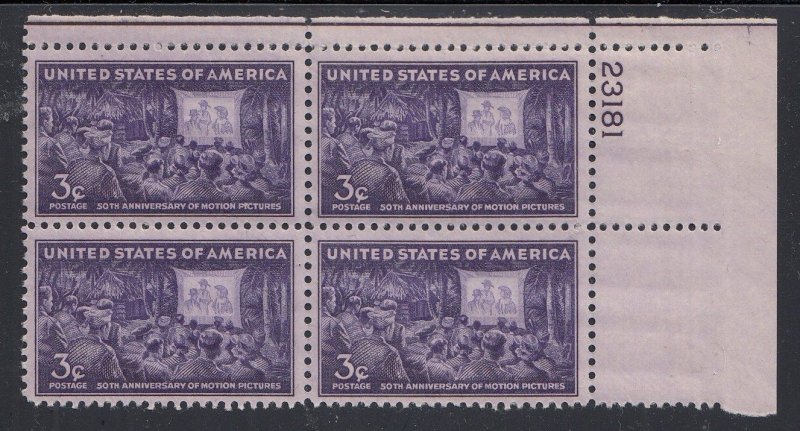 Scott 926 MNH UR Pl Blk 23181 - MotionPicture, 50th Anniv.