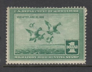 #RW4 1937 Duck Stamp (USED - has faults) cv$70.00