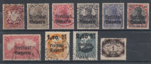 Bavaria Sc 70/O64 used 1900-1919 issues, 10 diff F-VF