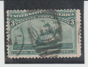 US Scott #232 Used 3c Columbian 1893