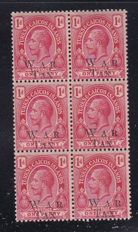 Turks and Caicos MR10, MNH Block of 6 - War Tax