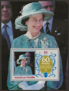 NUKUFETAU-TUVALU 1986 60TH BIRTHDAY QUEEN ELIZABETH, SOUVENIR SHEET PERF 