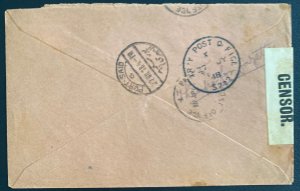 1918 Army Post Office Palestine Censored Cover To Bible House Port Said Egypt