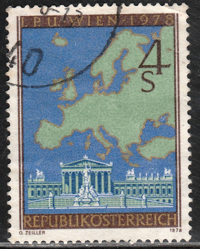 AUSTRIA 1080, PARLIAMENT AND MAP OF EUROPE. Used. F-VF. (322)