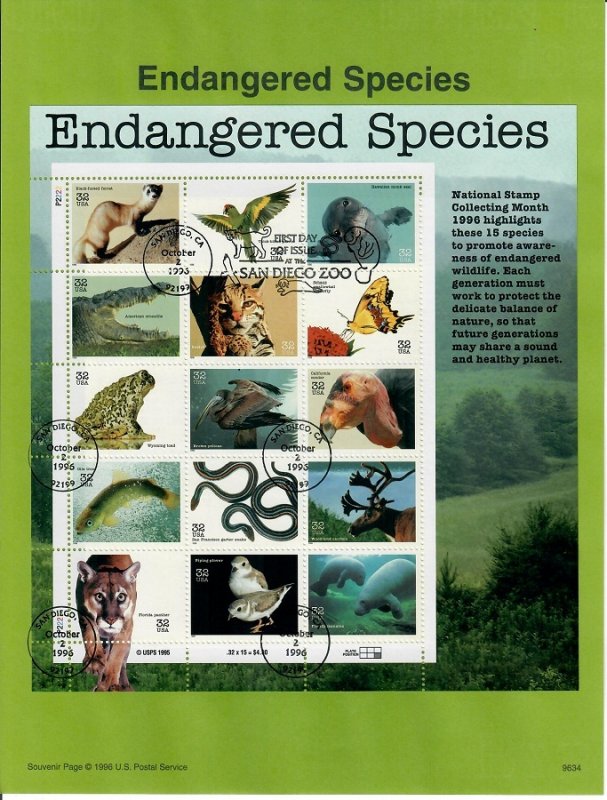 US SP1219 Endangered Species Souvenir Page #3105