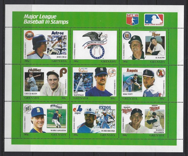 GRENADA - MAJOR LEAGUE BASEBALL FULL SHEETS MNH 