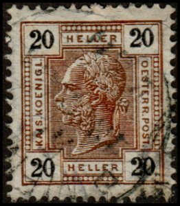 Austria 98a - Used - 20h Franz Josef (Varnish bars) (1904) (cv $1.20)