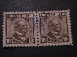 CUBA-1954-SC#524 ST1116-TOMAS ESTRADA PALMA-PAIR-72 YEARS OLD-VF-USED-LAST ONE