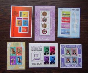 Malawi 6 x M/S 1975-77 Ships Animals Telephone Handicrafts Republic etc MNH