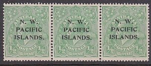 NEW GUINEA N.W.P.I. 1918-23 ½d SG119 strip of 3 fine mint/ MNH.............B2108